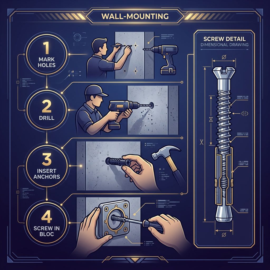 Mounting Screws Infographic — 4-step wall mounting instructions