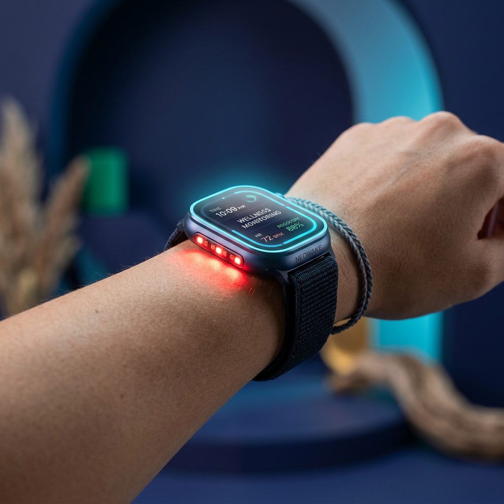 Neowake ChromaWatch — light therapy wearable on a wrist