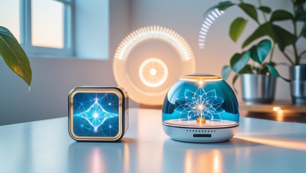 Leela Quantum Tech Bloc and Somavedic Medic Uran EMF protection devices side-by-side product comparison