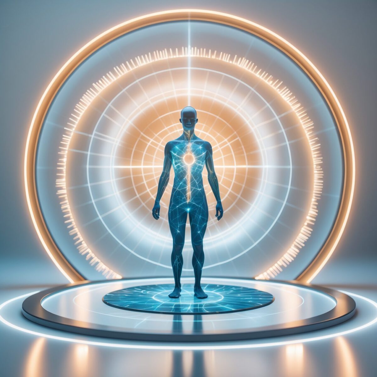 Visualización conceptual de campo energético de protección generado por dispositivo cuántico