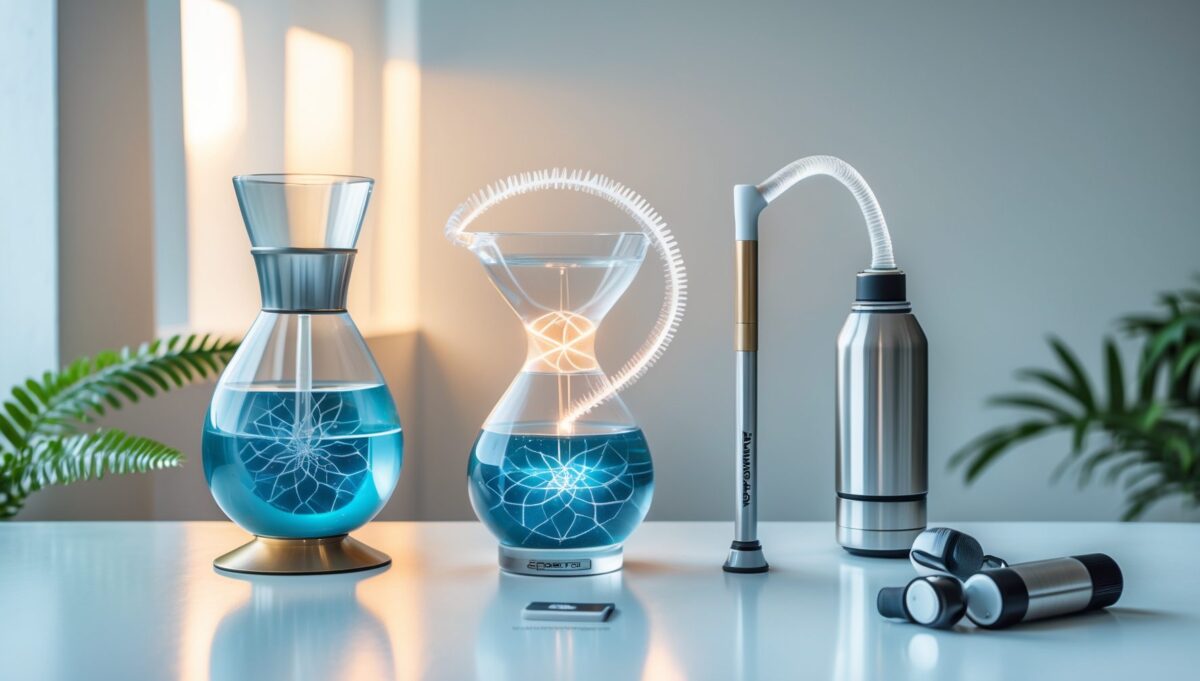 Comparación de tres dispositivos de estructuración de agua: jarra vórtice, vara molecular y botella portátil